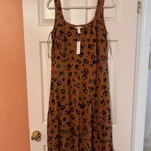 Addition Elle Tan and Red Patterned Midi Dress